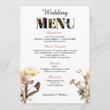 Menu de Casamento de Flores Selvagens