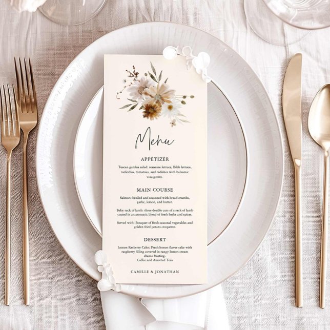 Menu de Casamento de Flores Selvagens (Wildflower Boho Fall Menu Card)