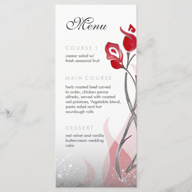 Menu de Casamento de Fogo e Gelo | Rosas Red Silve (Frente)