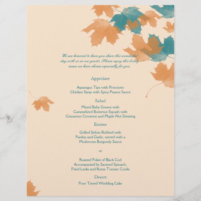Menu de Casamento de Folha de Folha de Ouvido Lara (Frente)