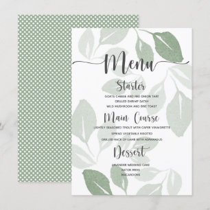 Menu de Casamento de Folhagem de Cor Verde Moderna