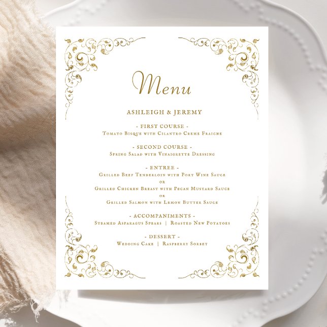Menu de Casamento de Folhagem de Script Dourado de (Criador carregado)