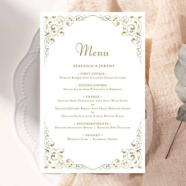 Menu de Casamento de Folhagem de Script Dourado de (Criador carregado)