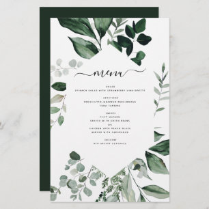 Menu de Casamento de Folhagem de Verde Botânico