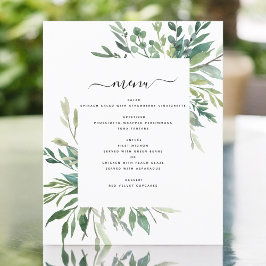 Menu de Casamento de Folhagem de Verde Botânico