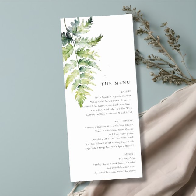 Menu de Casamento de Folhagem Fern Verde Mínimo (Criador carregado)