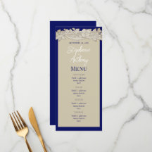 Menu de Casamento de Folhagem Floral Azul Tan Azul