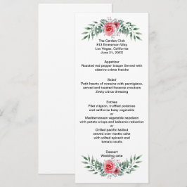 Menu de Casamento de Folhagem Rosa Rosa Rosa Rosa 