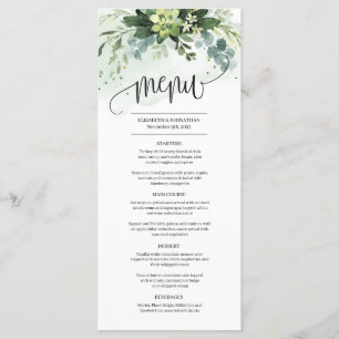 Menu de casamento de folhagem verde-suculenta verd