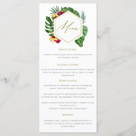 Menu de Casamento de Folhas Tropicais Douradas