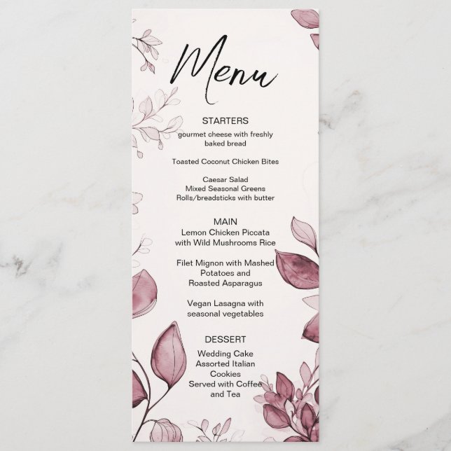 Menu de Casamento de Folhas Vermelhas Modernas (Frente)