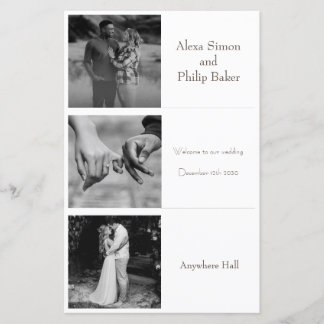 Menu de Casamento de Fotografias Mínimo Preto e Br