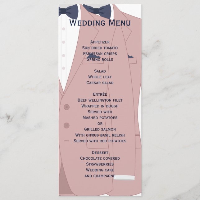 Menu De Casamento De Gay Azul E Rosa Elegante (Frente)