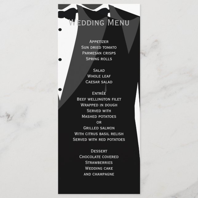 Menu de Casamento de Gay Branco e Preto Personaliz (Frente)