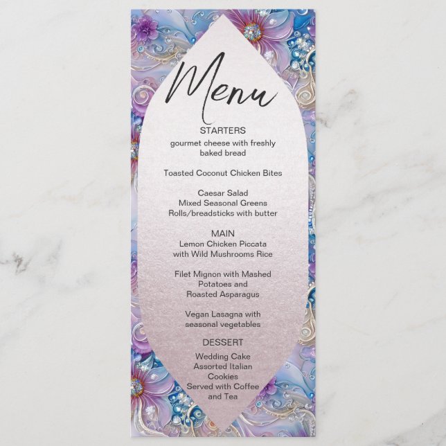Menu de Casamento de Gems Florais Coloridas (Frente)