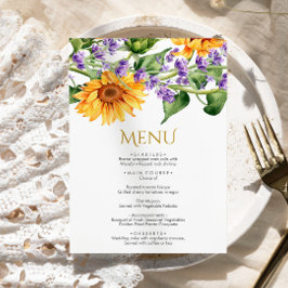 Menu de Casamento de Girassóis e Lavandas