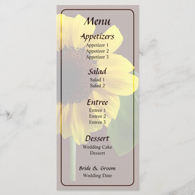 Menu de Casamento de Girassol do ouro (Frente)