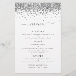 Menu de Casamento de Glitter Silver Elegante de Or
