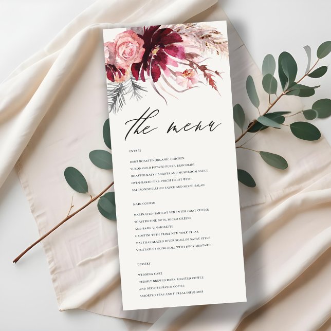 Menu de Casamento de Grass de Pampas Florais Blush (Criador carregado)