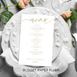 Menu de casamento de guião de ouro elegante e româ<br><div class="desc">Simples e minimalista de moda branca, texto personalizado de texto modelo barato do menu de casamento do BUDGET. LEIA ISSO ANTES DE COMPRAR! Este é um programa de orçamento barato impresso no PAPER FLYER (tipo de publicidade). , OBSERVEM que as cores de fundo e de script são editáveis. Você pode...</div>