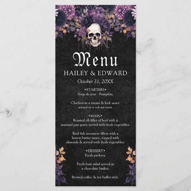 Menu de Casamento de Halloween do Churrasco Floral (Frente)