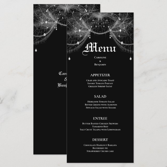 Menu de Casamento de Halloween Elegante (Frente/Verso)