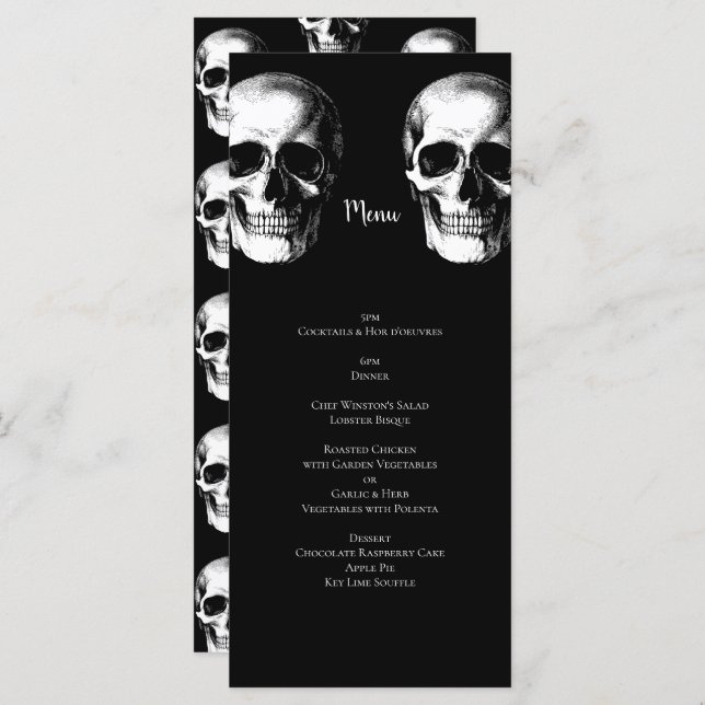 Menu de Casamento de Halloween Gótico do Crânio (Frente/Verso)