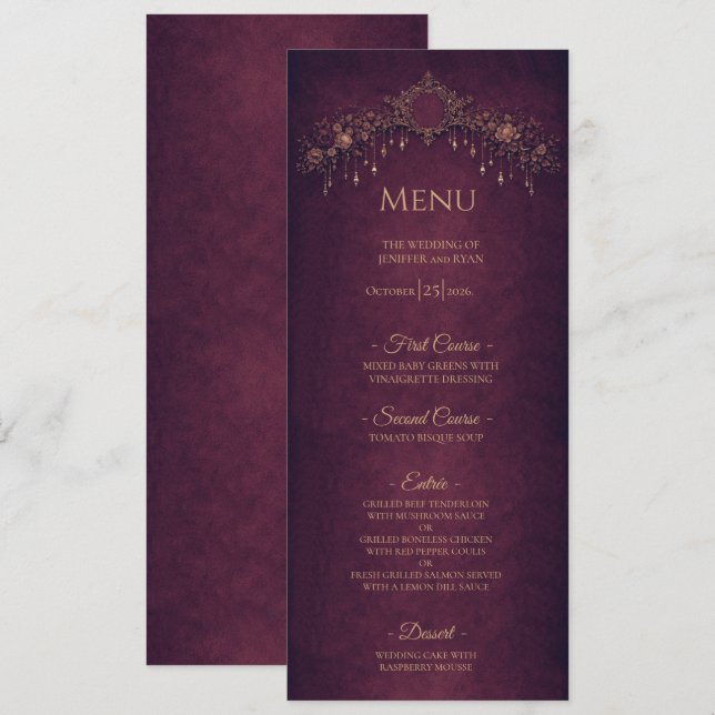 Menu de casamento de Halloween gótico floral elega (Frente/Verso)