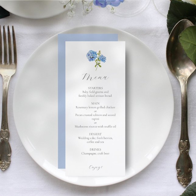 Menu de Casamento de Hydrangea Floral Azul e Branc (Criador carregado)