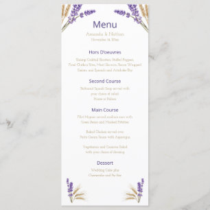 Menu de Casamento de Lavanda e Trigo
