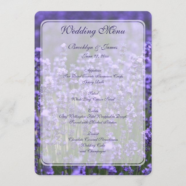 Menu de Casamento de Lavanda Personalizado (Frente)