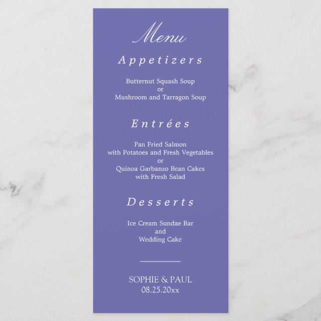 Menu de Casamento de Lavandas Elegante (Frente)