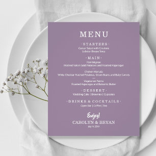 Menu de Casamento de Lavandas Elegante Simples de
