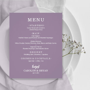Menu de Casamento de Lavandas Elegante Simples de