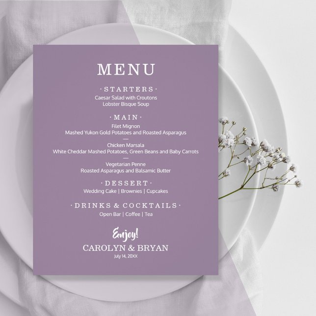 Menu de Casamento de Lavandas Elegante Simples de  (Criador carregado)