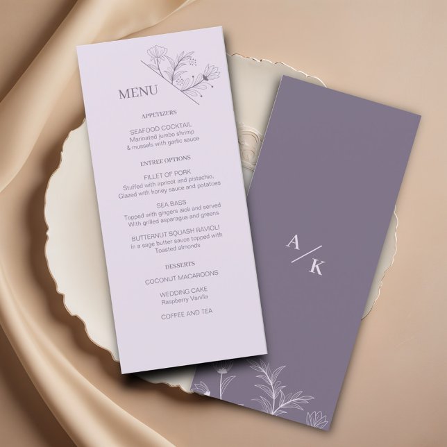 Menu de Casamento de Lavandas Floral Elegante (Criador carregado)