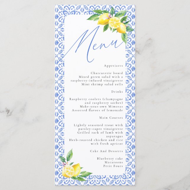 Menu de Casamento de Lemon Italiano Positano (Frente)