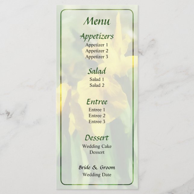 Menu de Casamento de Lírios Japoneses Amarelos (Frente)