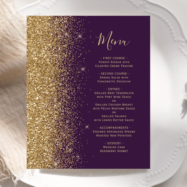 Menu de Casamento de Lusura Dourada Roxo do Orçame (Criador carregado)