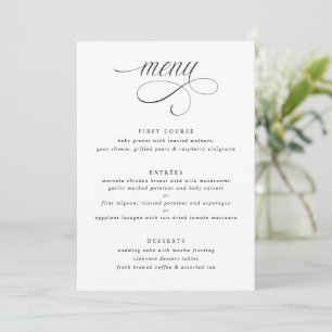 Menu de Casamento de Luxo com Caligrafia Elegante