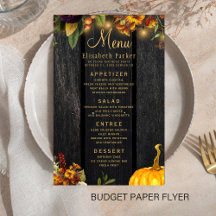 Menu de casamento de madeira rústica de outono