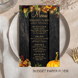 Menu de casamento de madeira rústica de outono