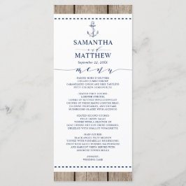 Menu de Casamento de Madeira Rústica Marinho Náuti