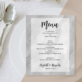 Menu de Casamento de Mármore de Cinzas Prateadas