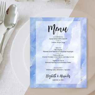 Menu de Casamento de Mármore Dourado Azul do Orçam