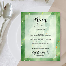 Menu de Casamento de Mármore Verde Dourado