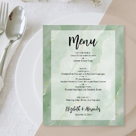 Menu de Casamento de Mármore Verde Dourado Verde S