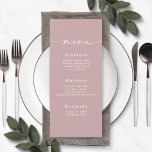 Menu de Casamento de Mauve Dusty com Cor Sólida Si<br><div class="desc">Menu de Casamento Rosa Mole-Rosa Mole Simples Colorido. Esta moderna placa de menus é simples clássica e elegante, com um fundo de cor sólida simples e uma bonito letra de escrita com alfaias. Mostrada na nova estrada. Com um monograma bonito no lado de trás. Disponível em várias opções de cor...</div>