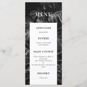 Menu de Casamento de Monstera Tropical Branca Negr