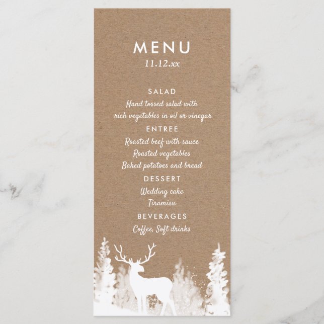 Menu de Casamento de Natal com Cervo de Papel Kraf (Frente)